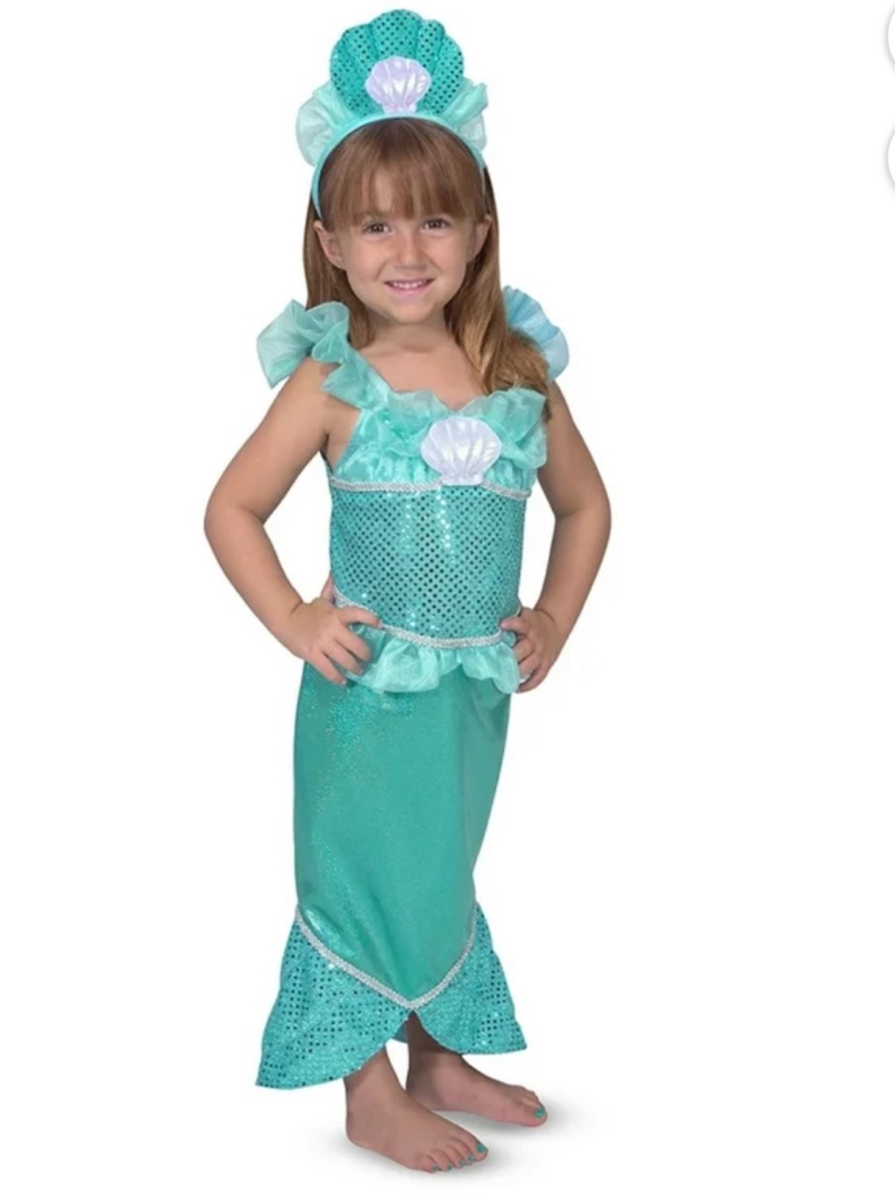 Melissa and Doug Teal Mermaid Costume Dress with Shell Headband - Kids